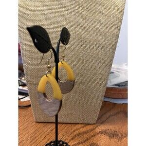 Yellow Wooden Geometric Teardrop Earrings - Acrylic Resin Lightweight Wood
